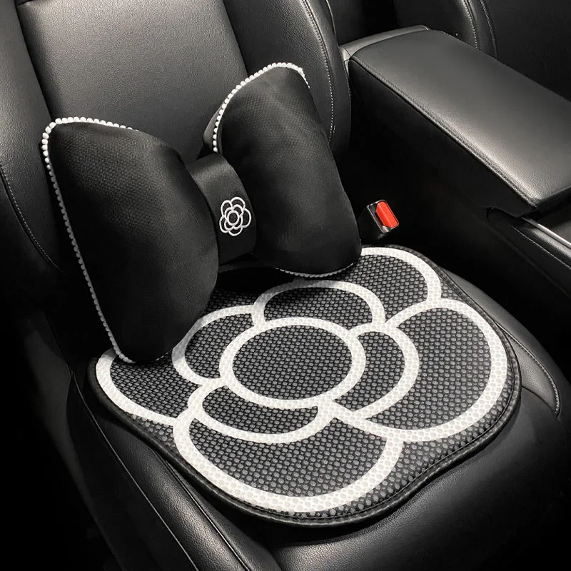 Summer Car Cushion Ice Silk Breathable Camellia Seat Cushion Headrest Lumbar Relief Four Seasons General Purpose Models