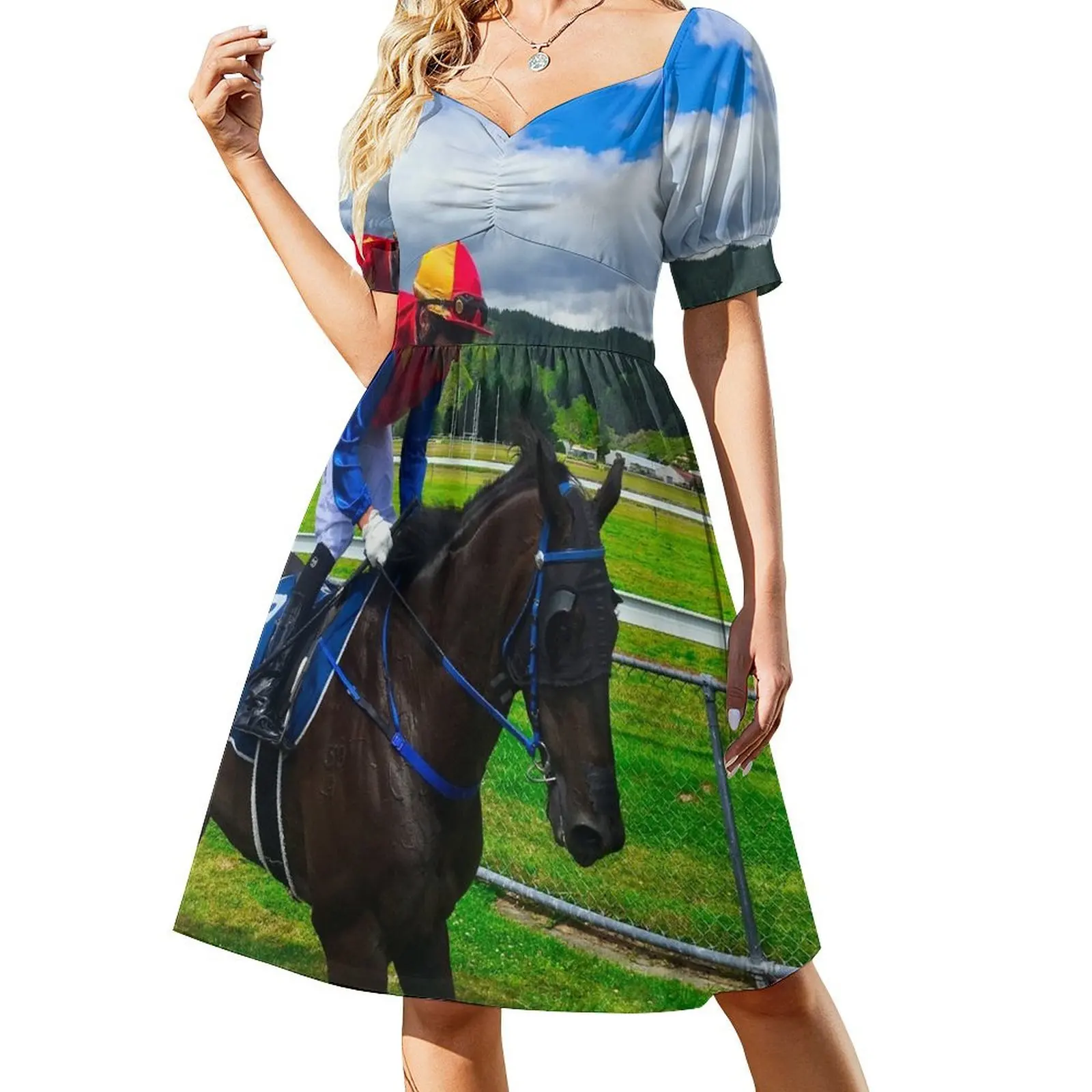 Jockey On A Race Horse Short Sleeved Dress festival outfit women loose women's dress Dress