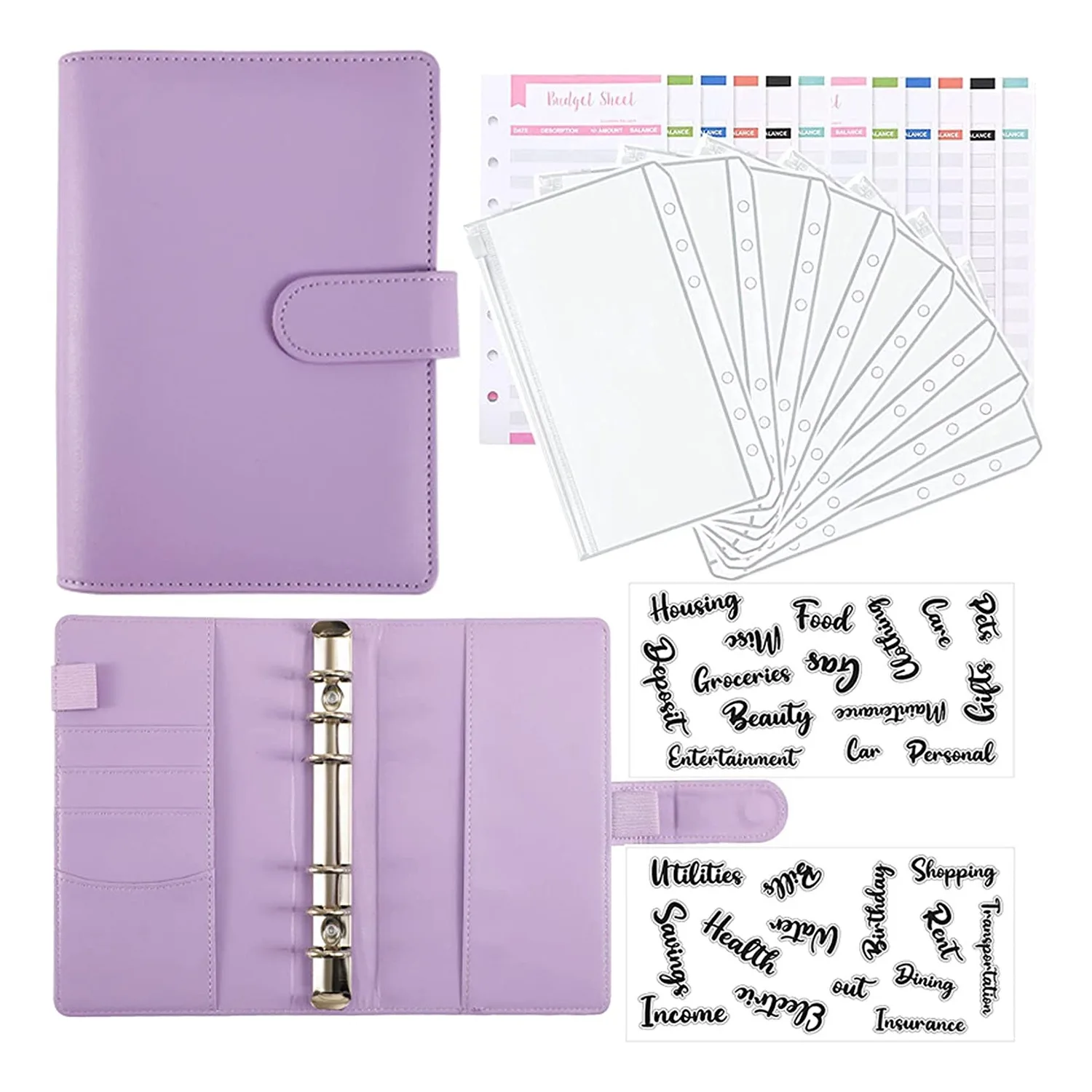 

Cash Envelopes for Budgeting,A6 Budget Binder,Binder Pockets,Expense Budget Sheets,Money Folder Wallet Organiser(Purple)