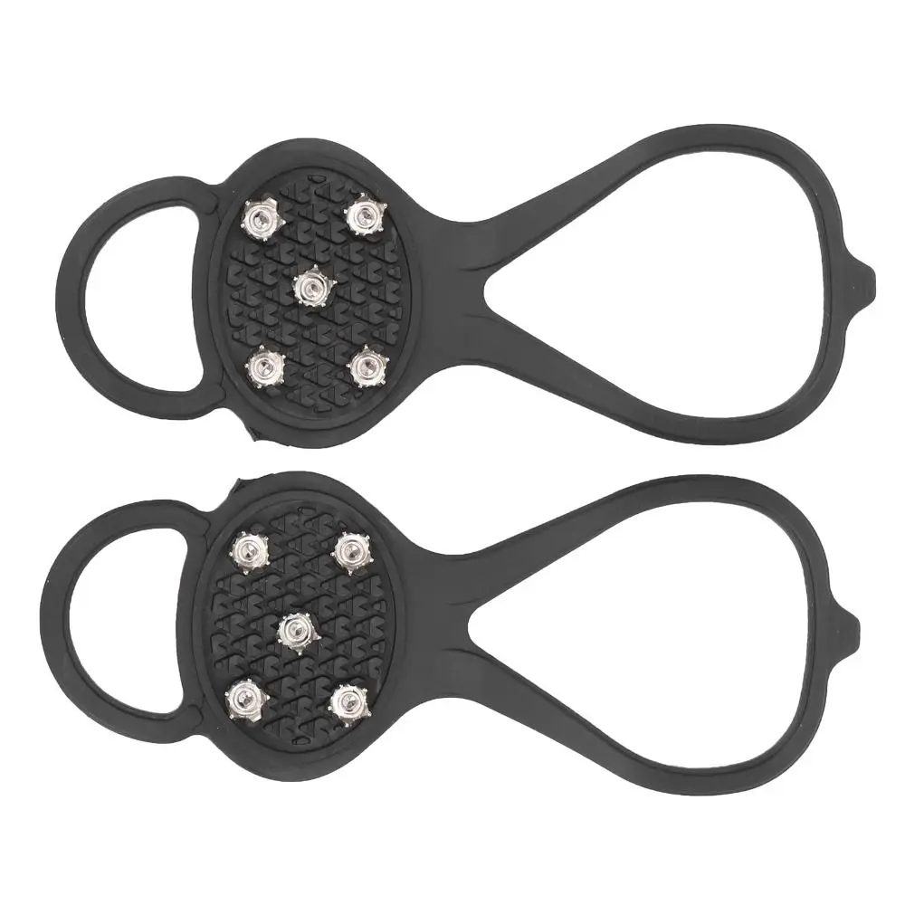 2 pairs Portable 5-Tooth Ice Cleats Steel Spikes Thermoplastic Rubber Traction Spikes Snow Crampons Snow sports