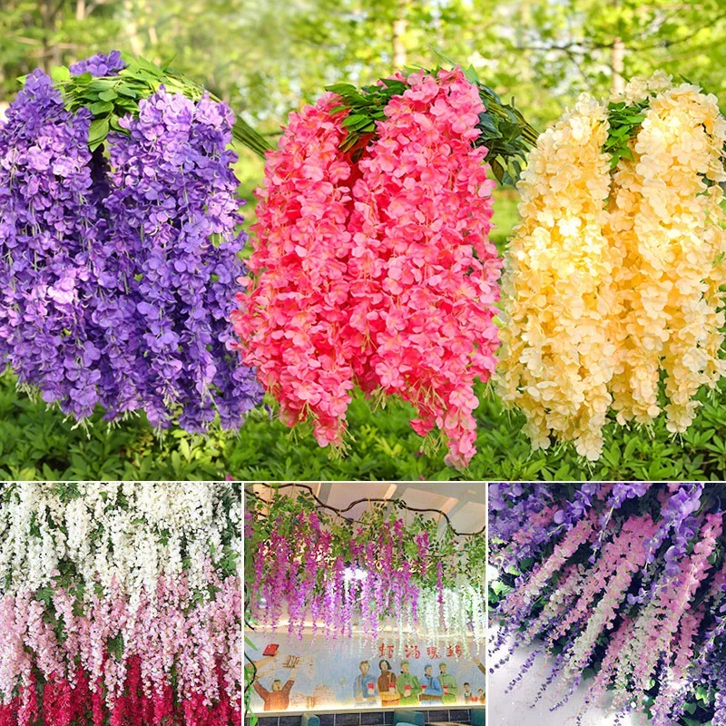 110cm Artificial Flowers Wisteria Vine Wholesale Trailing Fake Flower String For Home Wedding Party Decor Silk Wisteria Garland