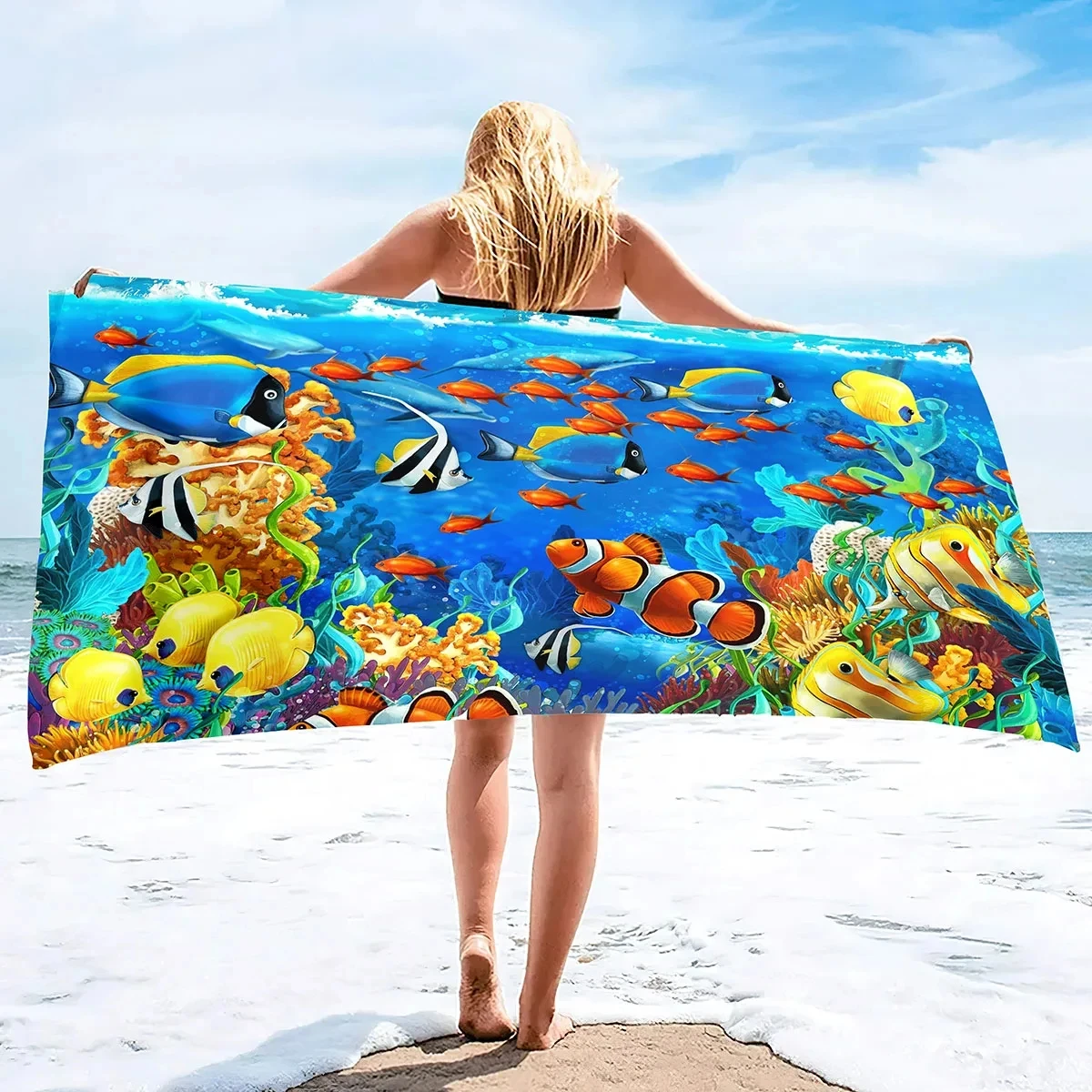 

Underwater World Tropical Fish Beach Towel Marine Life Bath Towel Super Soft Pool Towels Outdoor Travel Swim Beach Chair Blanket