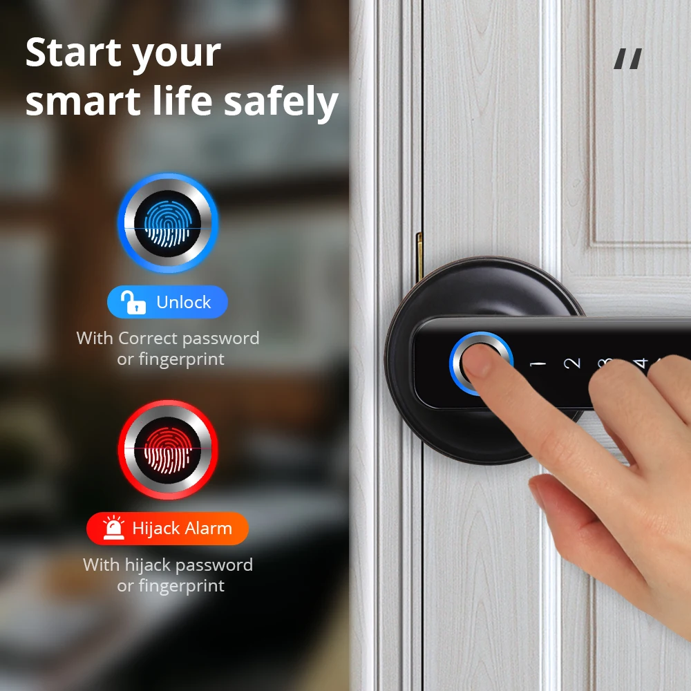 Zemismart Tuya BLE Smart Electronic Door Lock Biometric Fingerprint Lock Encryption Digital Lock App Remote Password Key Unclock