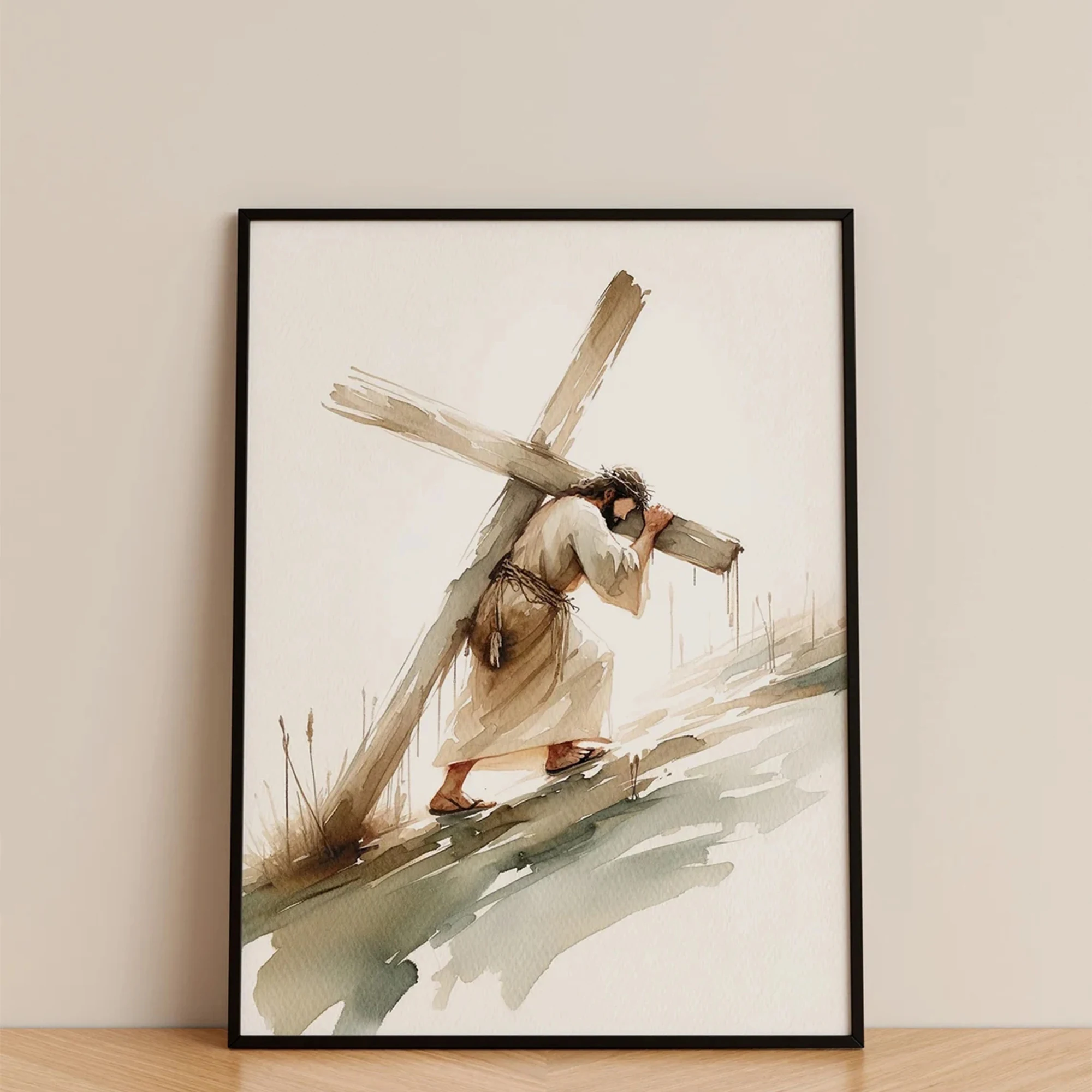 Religion  Christian  Jesus Carries Cross Wall Art Print Canvas Painting Poster Picture For Living Room,Bedroom Home Decor