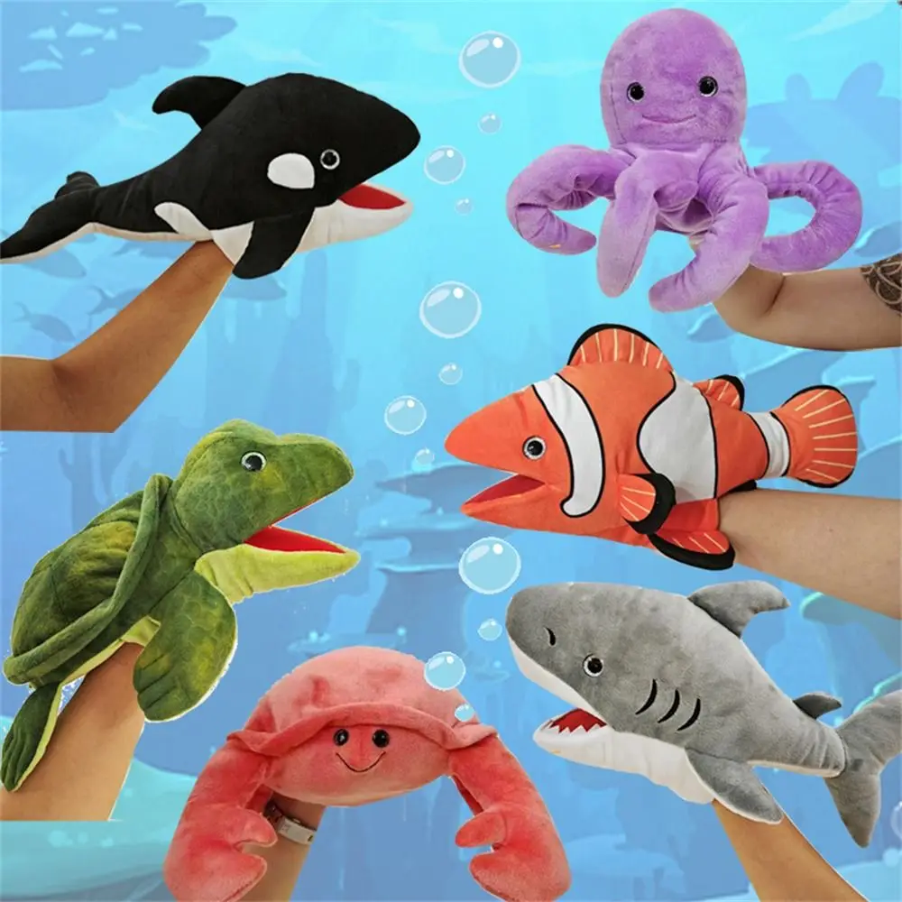 Handpop Zeedier Poppen Knuffel Dier Beweegbare Mond Pluche Haai Poppenschildpad Walvis Octopus Krab Kleuterschool