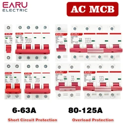 DZ47 400V 1-4P 3-125A Tipo C Mini interruttore MCB Protezione da cortocircuito da sovraccarico 35mm Montaggio su guida Din Capacità di rottura 6KA