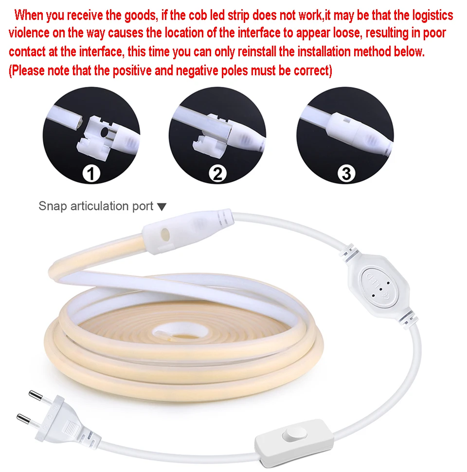 Super Bright 220V 110V COB LED Strip Light 288LEDs/m Flexible Kitchen Lamp RA90 Waterproof LED Tape With EU US Power Plug 1M-35M