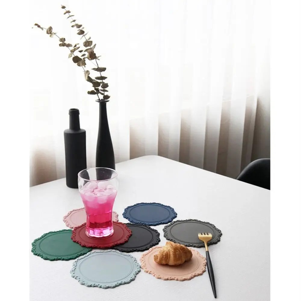 

1/2pcs High Quality Silicone Coaster Table Decoration Mat Round Lace Cup Mat Non-slip Placemat Kitchen Accessories