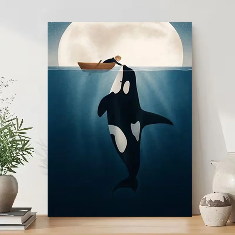 Multiple sizes 1pc frameless Canvas Painting,Orca Love Ocean Whales Poster and Prints Canvas Painting Wall Art Pictures Home Dec