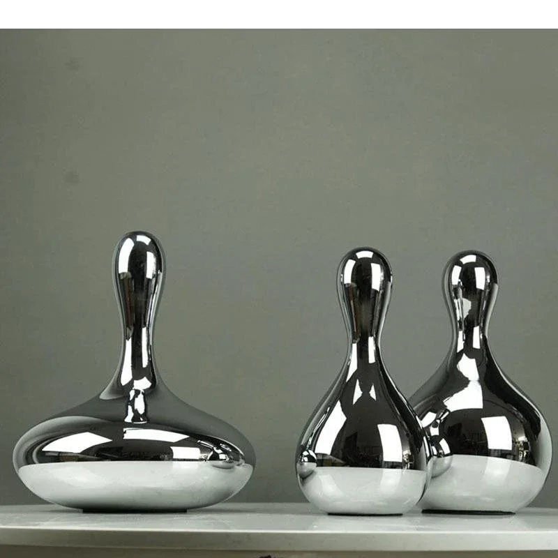 

Silver Bowling Pins Ornaments Modern Design Glass Water Drop Shape Statue Desk Decoration Decor Crafts Sculpture