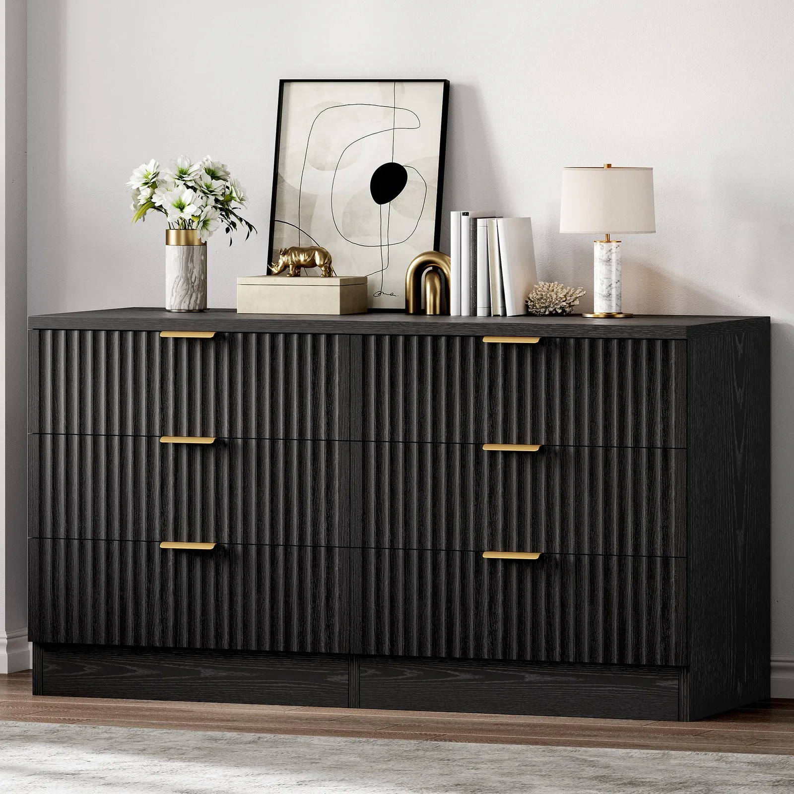 

6 Drawer Dressers with Fluted Panel Wide Versatile Up to 55 inches Table
