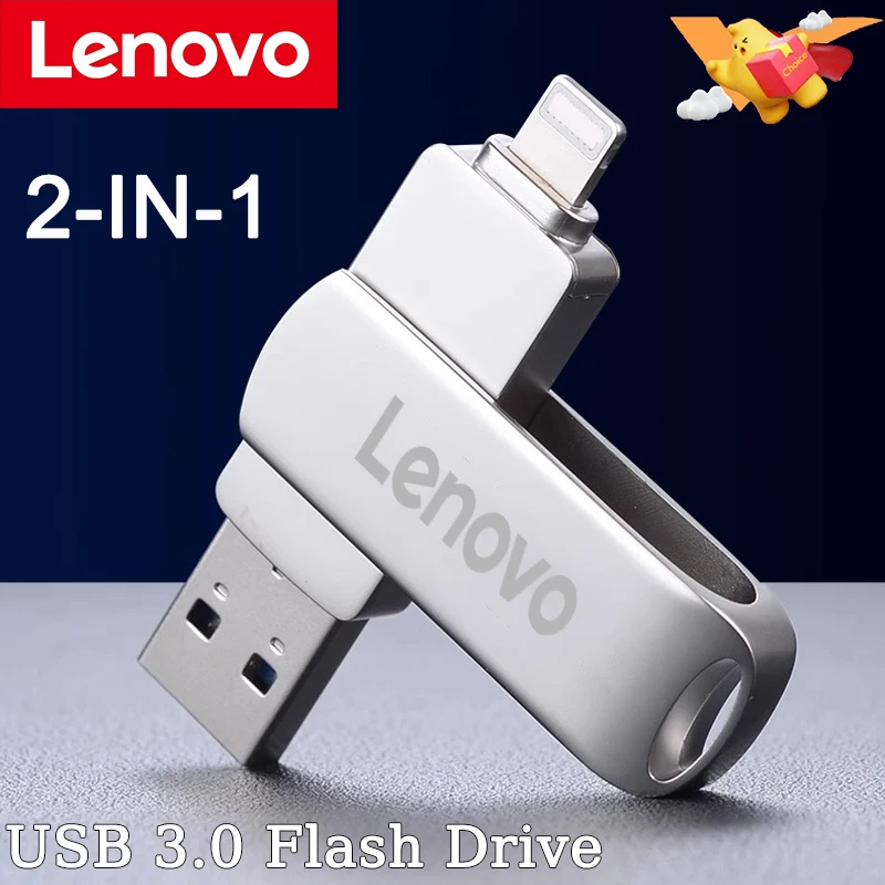 Lenovo-OTG USB 3.0 e Lightning Flash Drive, Pen Drive, Memory Stick, Disco Flash, 2TB, 1TB, Pendrive para iPhone, iPad