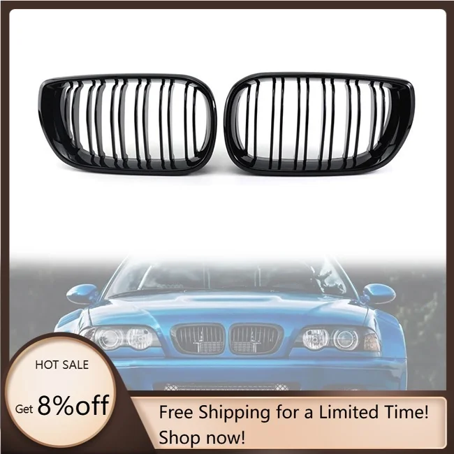 

Front Bumper Grille Kidney Double Slat Gloss Matte Black Chrome M Color ABS for 4-Door E46 1998-2001 Auto Replacement