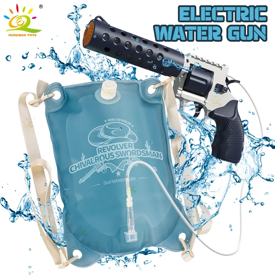 

Revolver Electric Auto Water Gun Backpack Pistol Firing Waters Fight Summer Outdoor Beach Shooting Game Toys for Children Gifts