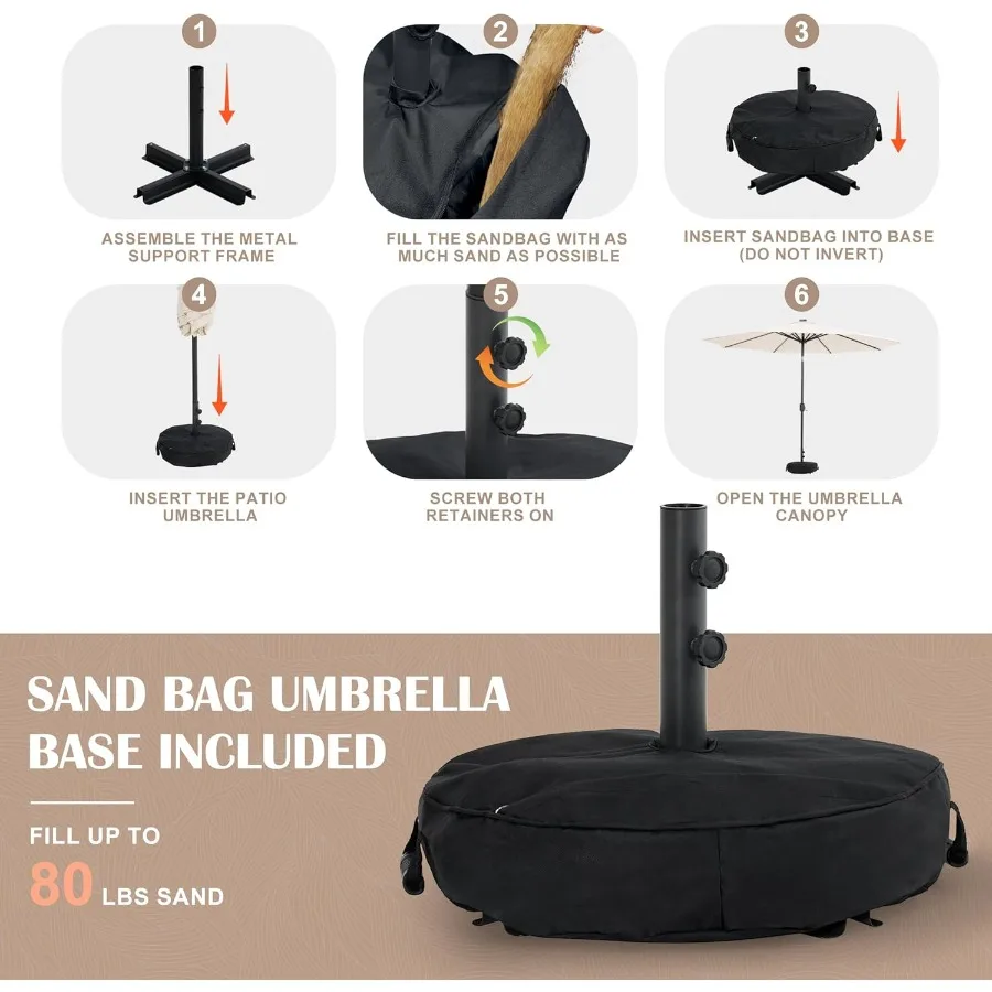 Ombrellone da esterno Olefin da 5 anni, non sbiadito, con base per ombrellone con sacchi di sabbia, per protezione solare e parasole in giardini e cortili