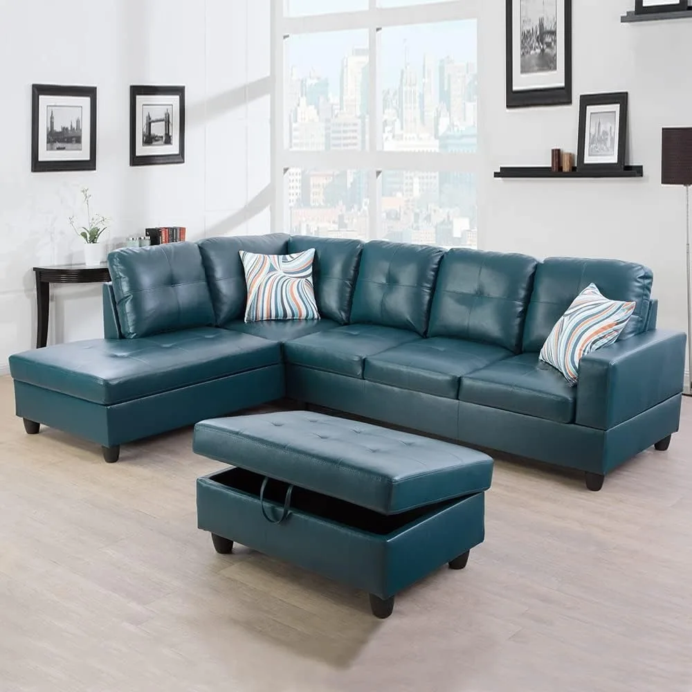 

3 Piece Sectional Sofa Couch Set, with Chaise Storage Ottoman and Pillows, L-Shaped Modern Sofa