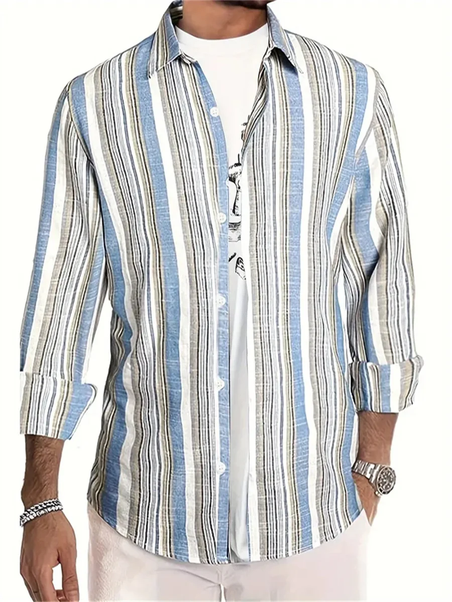 Camisa a rayas de alta calidad para hombre, ropa informal de negocios, suave, material cómodo, solapa social, talla grande