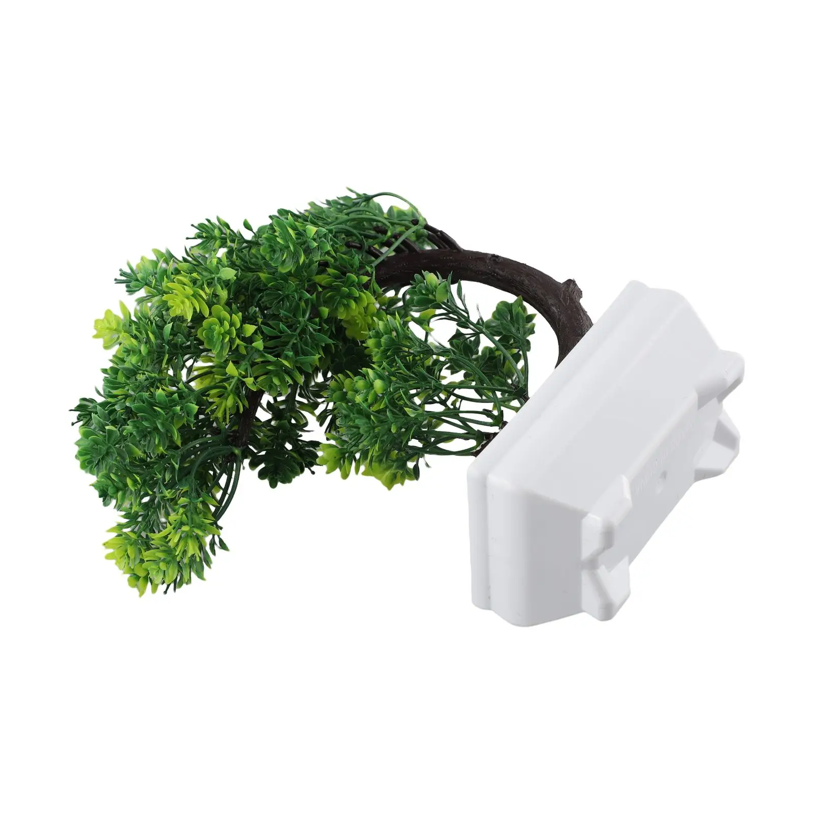 Low profile fake bonsai for narrow spaces such as bookshelves filing cabinets or entryway consoles adds soft texture