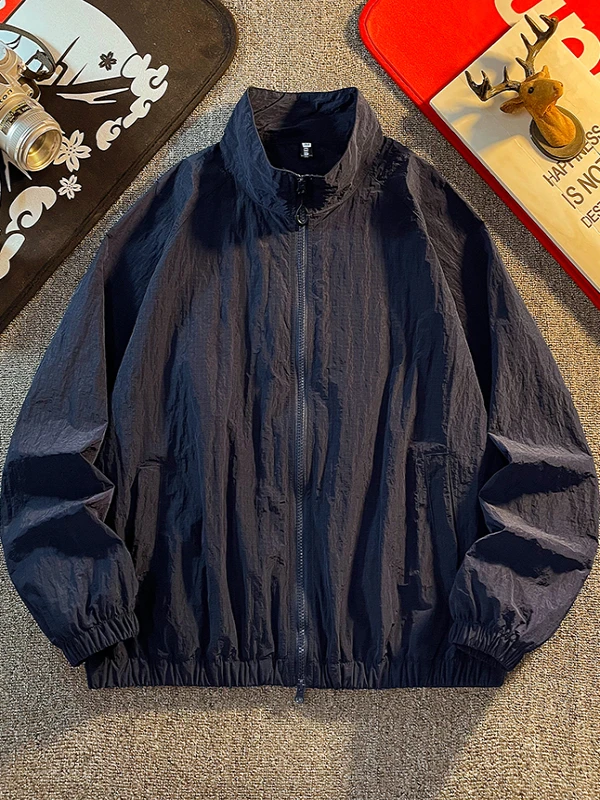 Summer Thin Couple Hooded Outdoor UV Protection Clothing Men Loose Nylon Fabric Long Sleeve Zipper Closure Anti-Uv Jacket