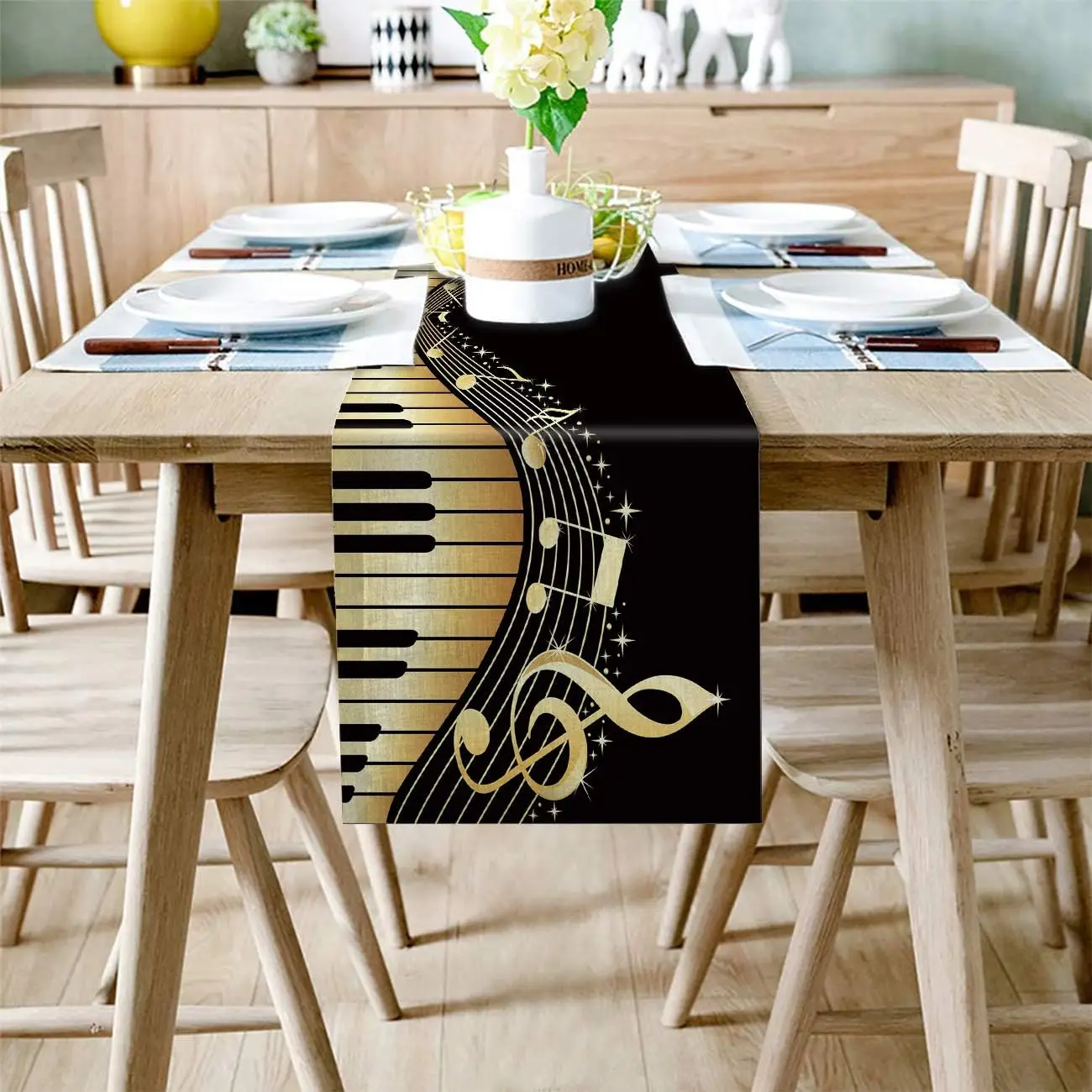 Colorful Linen Table Runners Piano Notes Music Yellow Gradient Table Runner Farmhouse Dining Table Holiday Wedding Party Decor