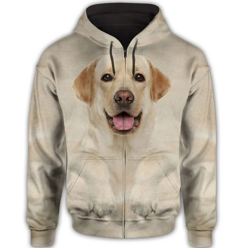 Fashion New Dog Animal 3D Print Zipper Hoodies Men Women Hooded Sweatshirts Hoody Oversized Tracksuit Pullover Man Coat Clothing