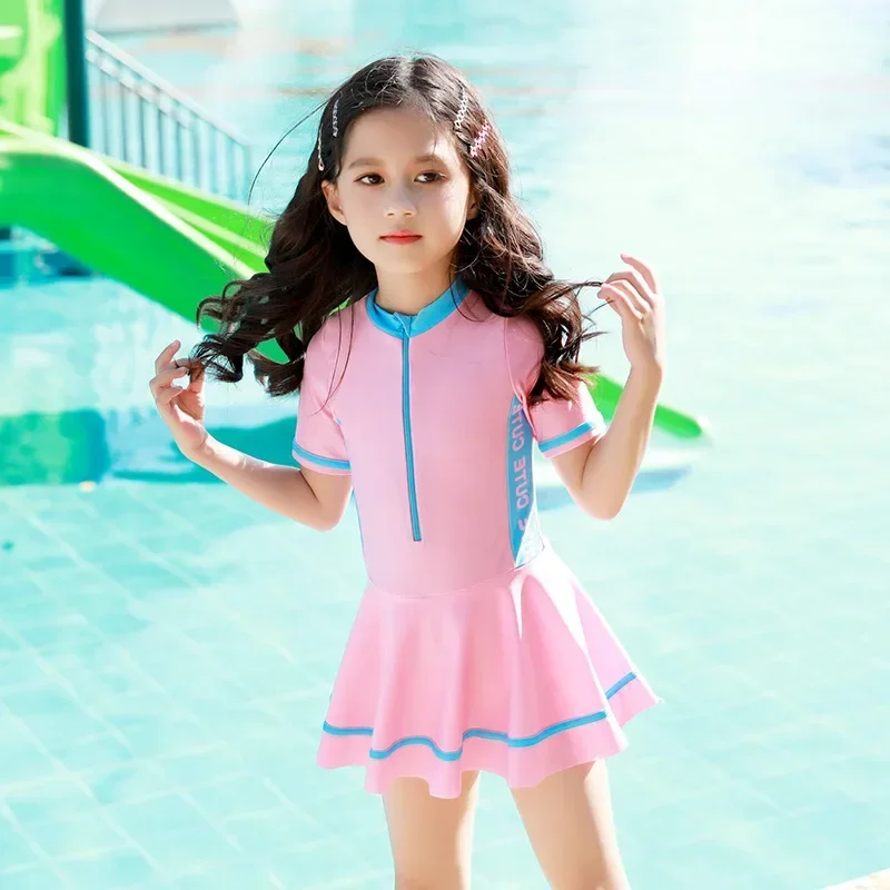 2024 New Girls Swimsuit One-piece Swimwear UPF50+ Print Baby Long Sleeve Kids Toddler Infant Beach Bathing Suits Children