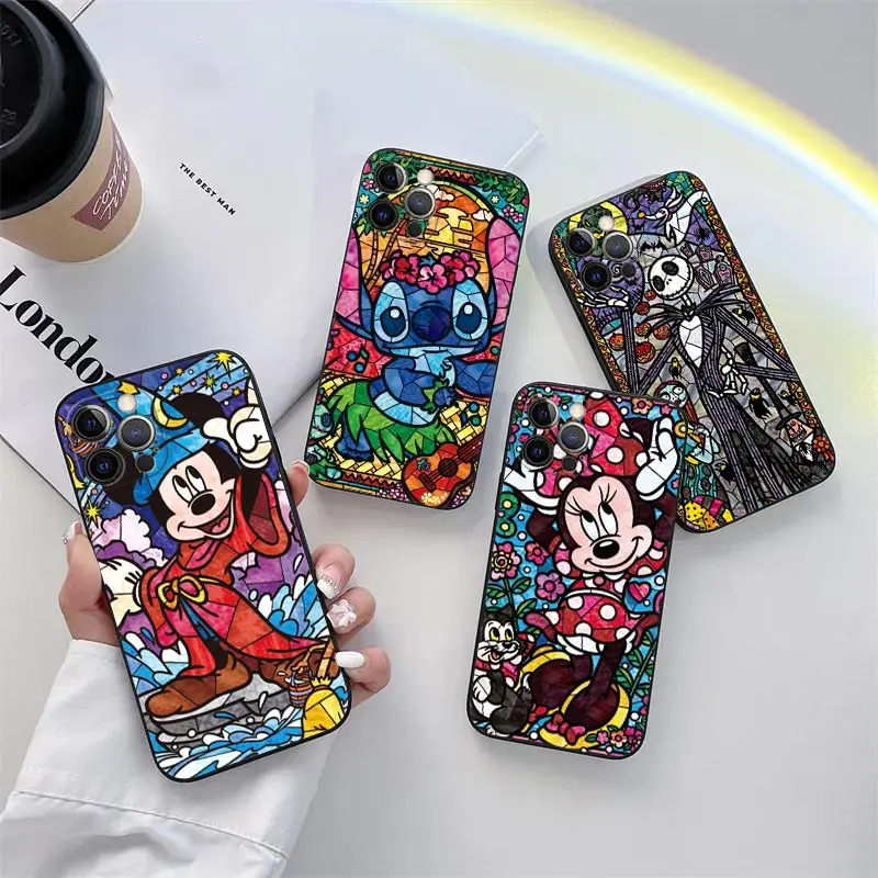 Disney Stained Painting Minnie Mickey Phone Case for iPhone 11 15 Pro Max Case Coque 14 Plus 13 Pro 12 11 X S 7 8 TPU Soft Cover