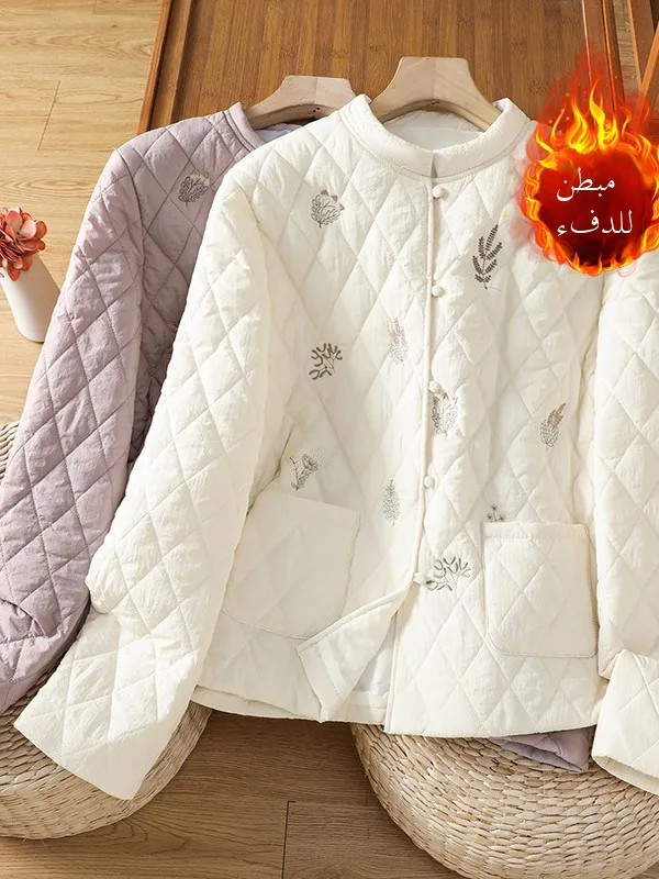 

New Chinese Sle Embroidered Cotton Jaet Lightweight Warm ort Svel Women's Traditional Costume Top with Double ...