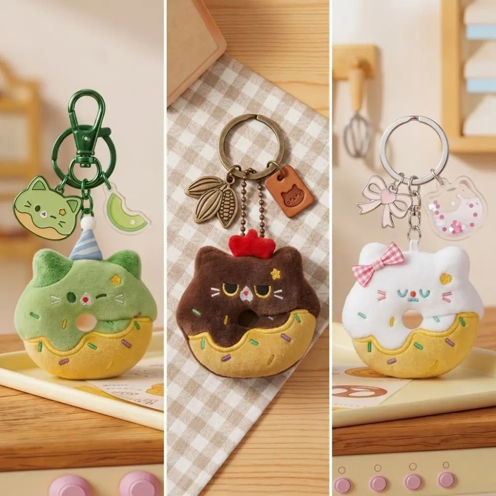 Little Cat Donut Cat Keychain Furry Design Cartoon Design Bag Pendant Dopamine Style Soft Cute Cat Keychain Bestie Gift