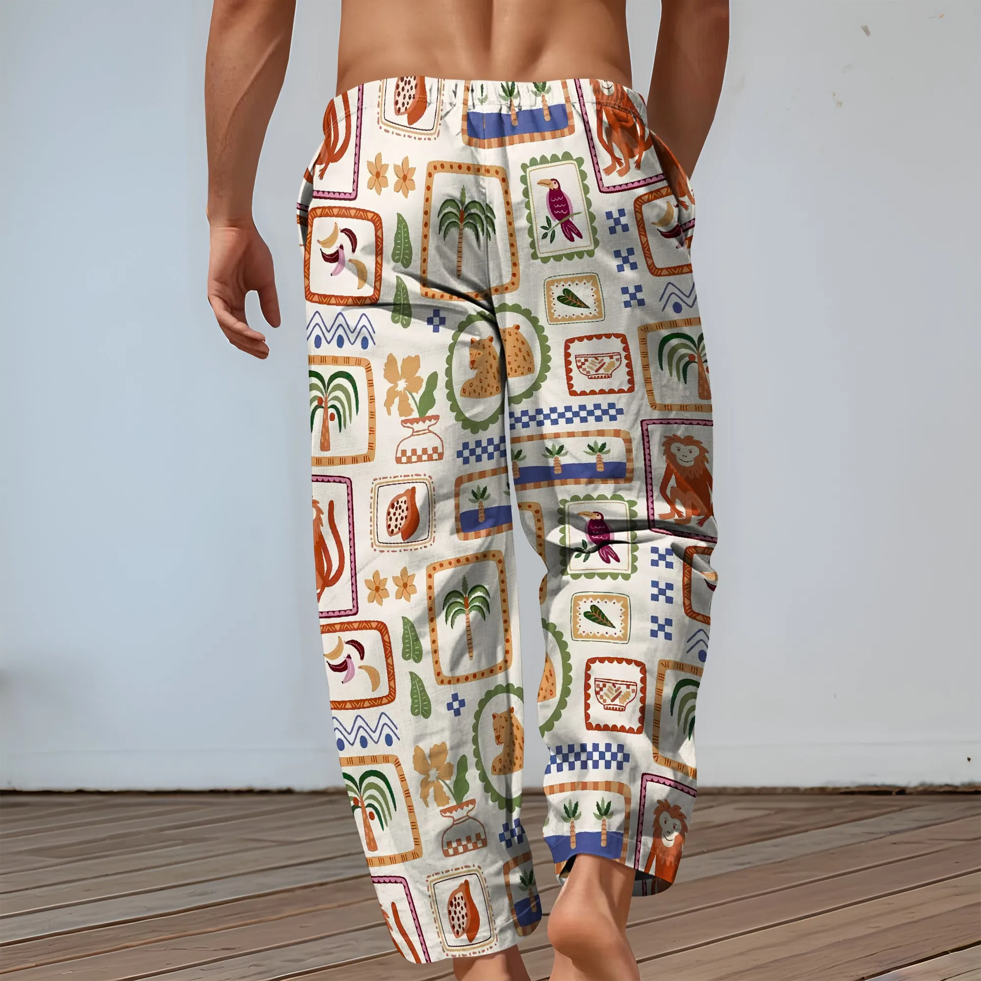 YEAE Tropical Frame Print Pants for Men Summer casual Loose Drawstring Trousers
