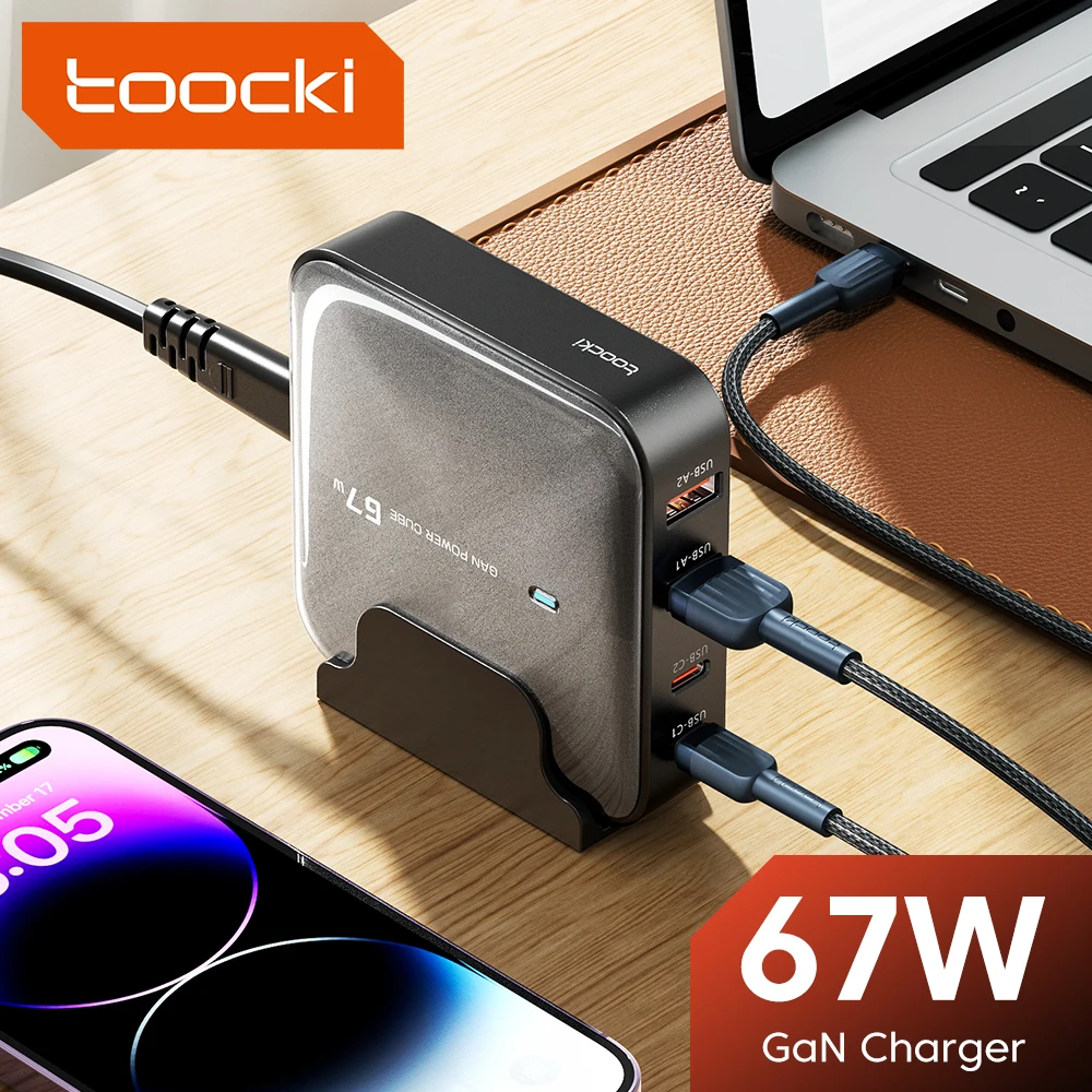 Toocki 67w GaN Desktop Charger For Xiaomi iPhone 15 Oneplus Samsung Huawei Dual USB A+Type C PD Fast Charging Cellphones Adapter