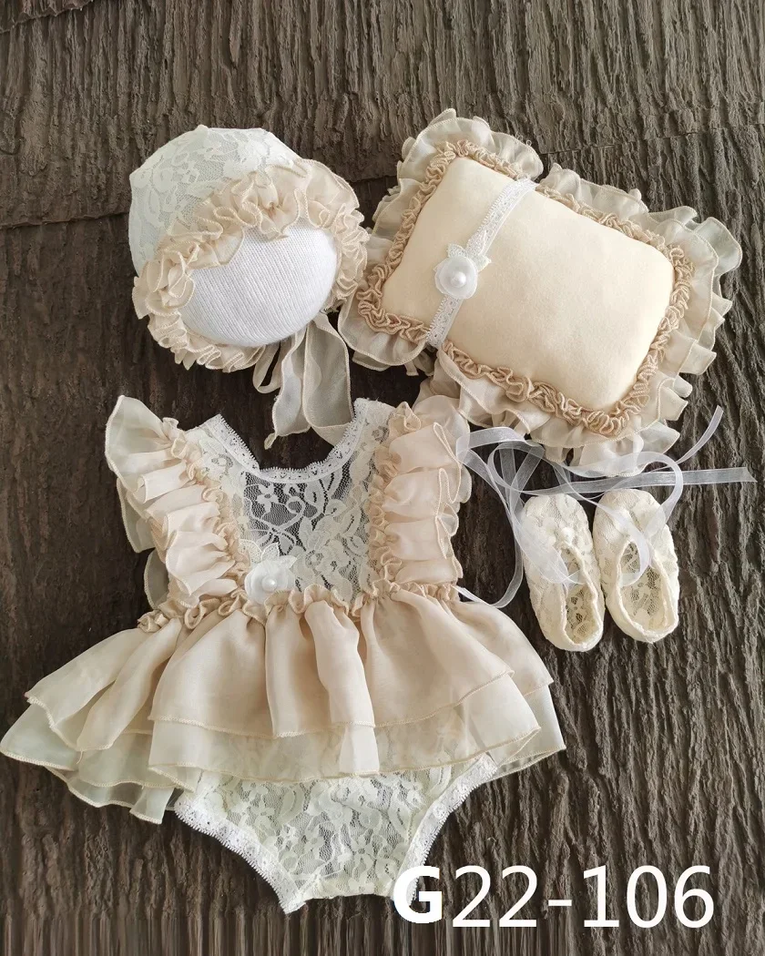 0-3M Newborn Photography Props Baby Hat Baby Girl Lace Romper Bodysuits Outfit  Photography Clothing