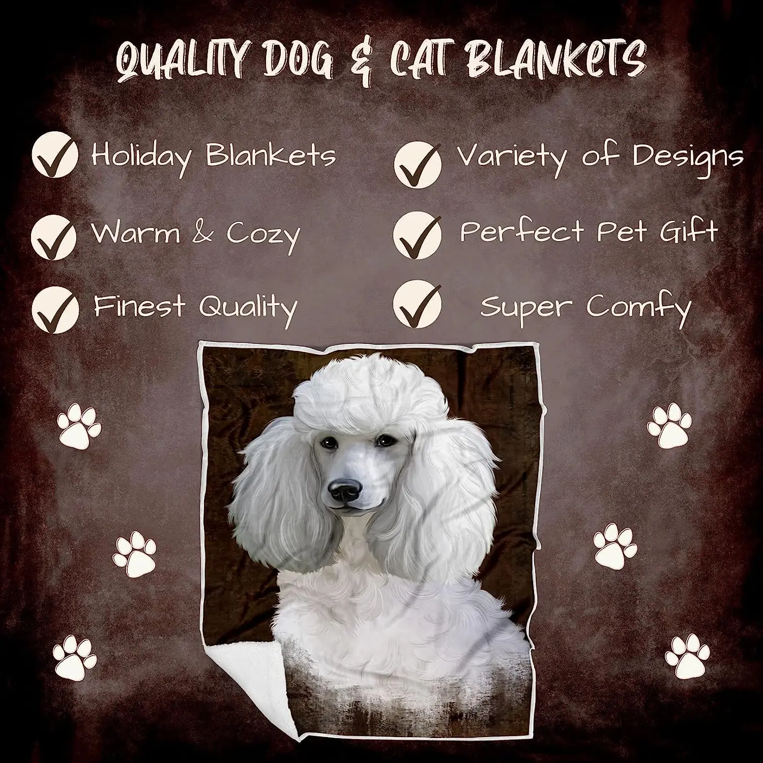 Rustic Poodle Dog Blanket - Multicolor Fluffy Warm Soft Fleece, Sherpa & Tasseled Woven Durable Blanket for Bed