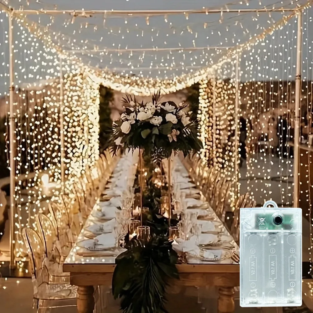 

3/6M Battery Power Festoon LED Curtain Light String Wedding Garland Holiday Party Home Room Decoration Fairy Lights Garden