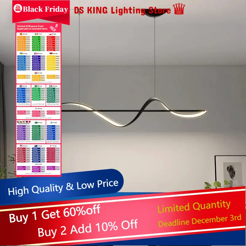 Modern LED Pendant Light Living Room Kitchen Restaurant Bar Chandelier Personalized Store Front Long Line Lamps Luster Decor