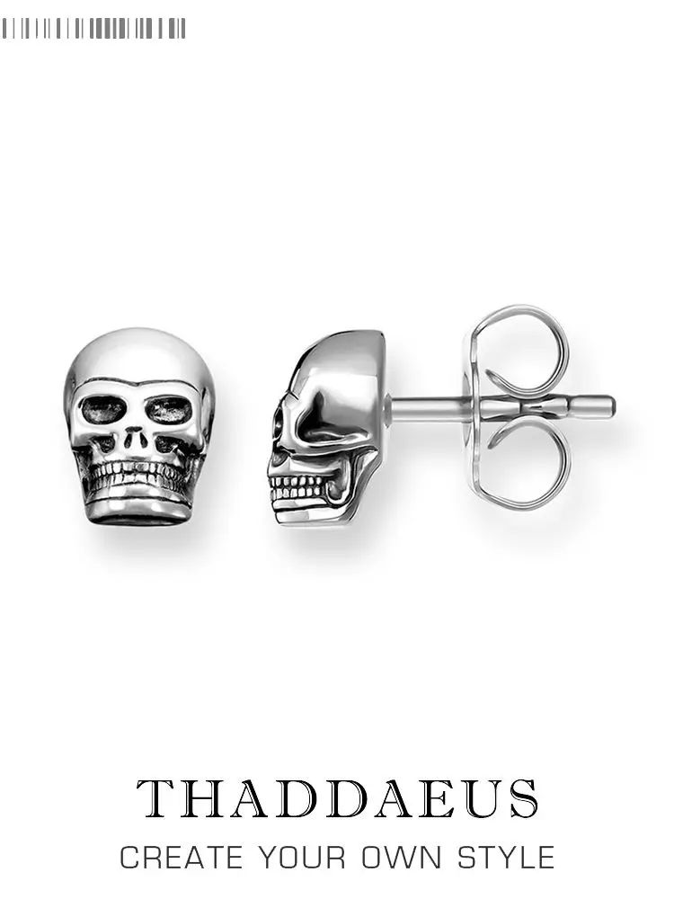 Stadniny kolczyki czaszka styl europejski Fine Jewerly Rebel Punk prezent dla kobiet mężczyzn w 925 Sterling Silver — zdjęcie 2