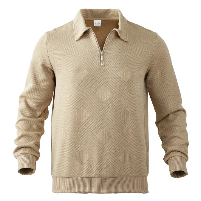 Men's Spring Autumn Lapel Hoodie Pullover, Men's Long Sleeved Half Zipper Jacquard Loose Sweatershirt