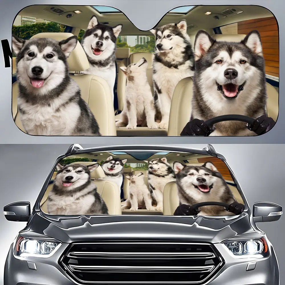 Alaskan-Malamute Driving Car Front Windshield Sun Shade, Auto Accessories Cub Akita Sunshade for SUV- Blocks Uv Rays Protector