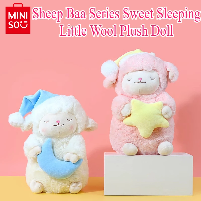 MINISO Sheep Baa Series Sweet Sleeping Little Wool Plush Doll Cute Star Moon Shape Plush Doll Girls Room Soft Pillow Toy Gifts