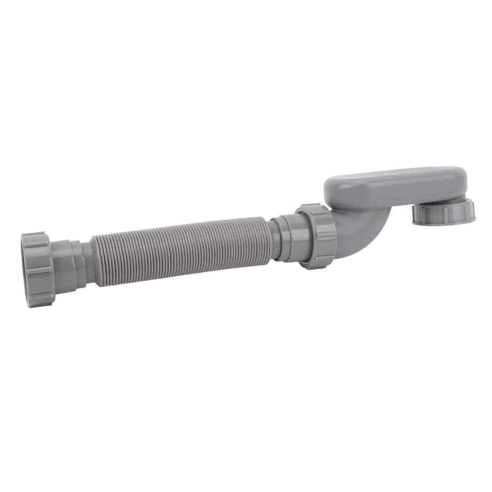 Space Saving 1 1/2 Inch Bathtub Drain Pipe Flexible Flat P Trap Drain Pipe Low Profile Grey Bath Drain Assembly Bathroom