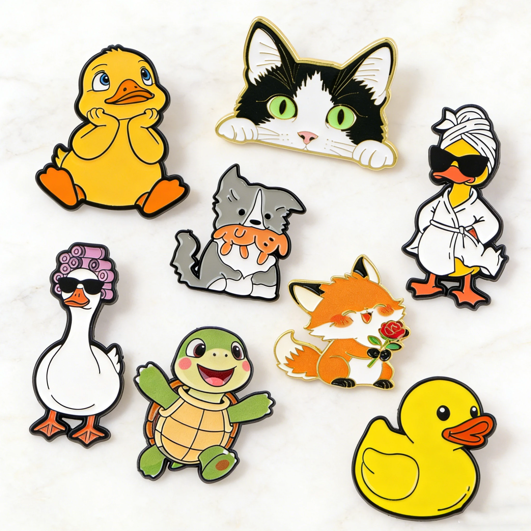 Cool Duck Enamel Pin Cute Sea Turtle Black Cat Dog Animal Brooches Badges Brooch for Clothes Fashion Jewelry Gifts for Friends