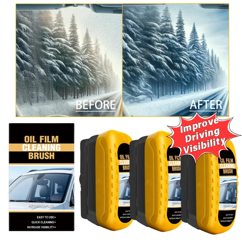 120ml Car Glass Oil Film Remover Cleaning Brush Quick Clear Windshield Stains Eliminate Grease Fog Improve Night Driving Vision