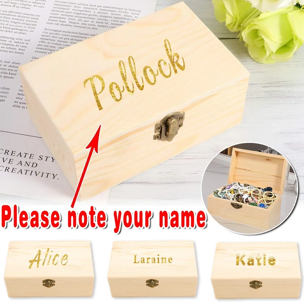 Customized Name Vintage Wooden Storage Box Craft Keepsake Display Case Durable Jewelry Organizer Home Decoration Treasure Chest