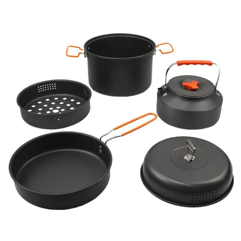 Outdoor Cookware Set Alloy Camping Steamer Pot Pan Kettle Set Camping Cooking Steamer