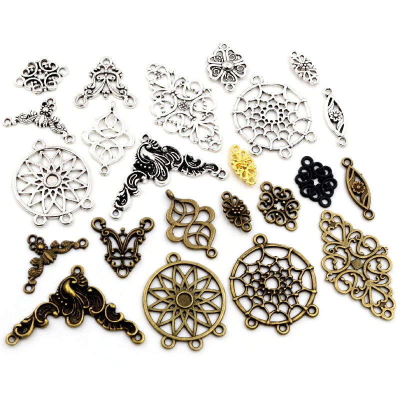 Nowy antyczny z posrebrzanego brązu metalowym złączem ze stopu Charms wisiorek kwiat w stylu Vintage małe Charms DIY naszyjnik biżuteria Fidings