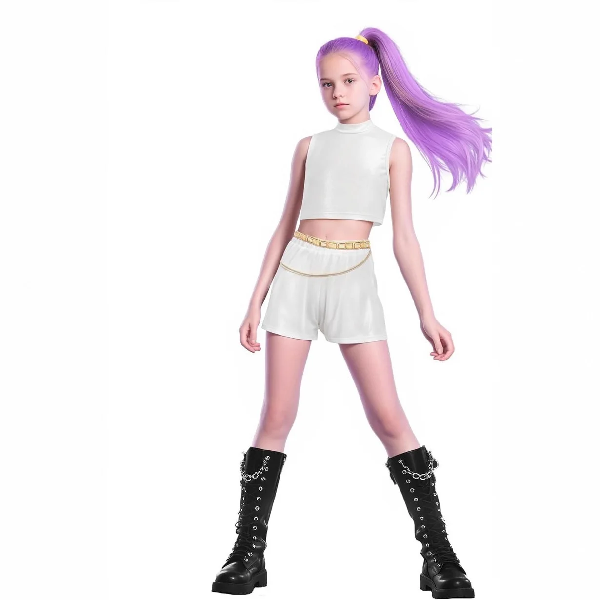 Kpop caçadores de demônios huntrix cosplay traje rumi mira zoey menina roupas branco conjunto de três peças roupas de desempenho de palco de halloween