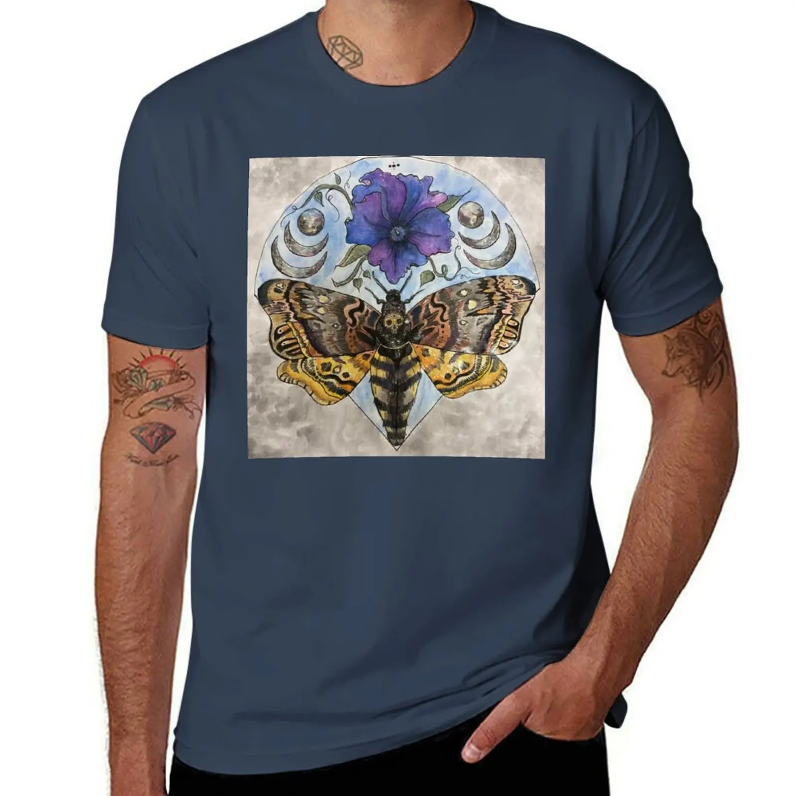

Death Head Moth and Petunia T-Shirt Casual Soft Cotton Short Sleeve Tee