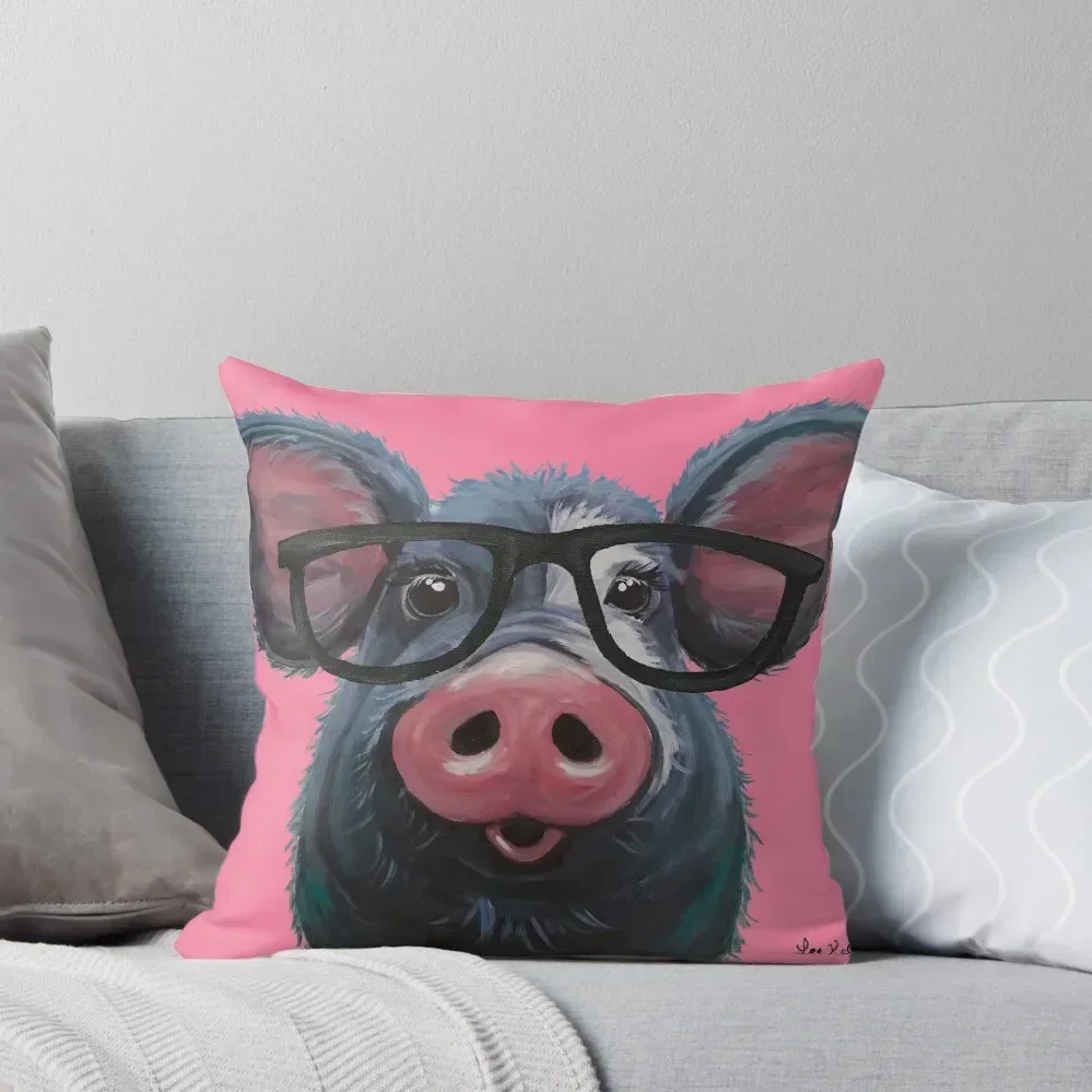 

Pig with Glasses Art, Colorful Pig Art LuLu Throw Pillow pillow cover christmas bed pillows Custom Cushion pillow