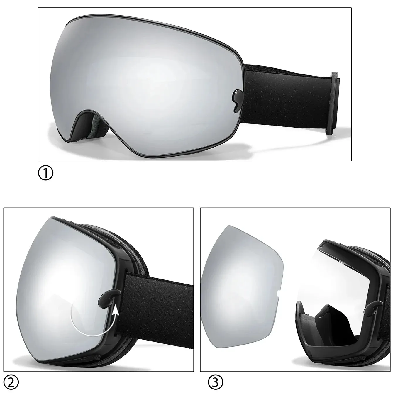 نظارات التزلج، نظارات عربة الثلج، إسفنجة مزدوجة الطبقة، مضادة للضباب UV400، إطار مرآة من مادة TPU #5