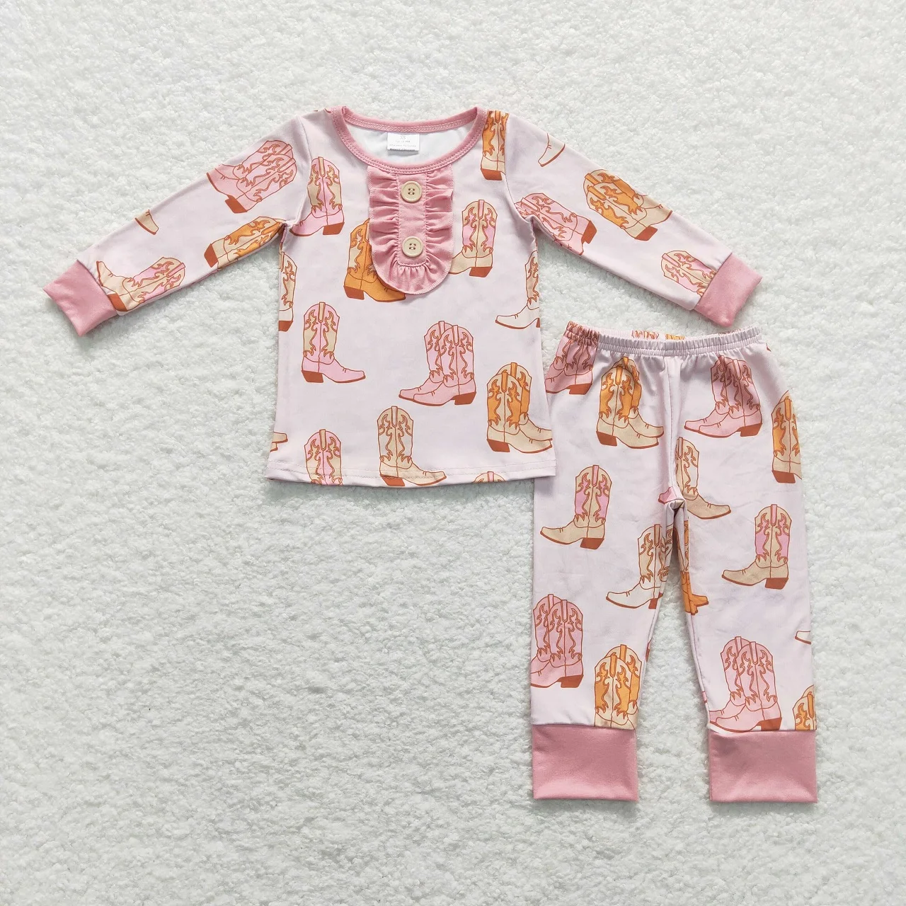 Wholesale Children Western Pajamas Sleepwear Long Sleeves Boots Shirt Set Kids Pants Toddler Outfit Matching Boy Girl Nightwear